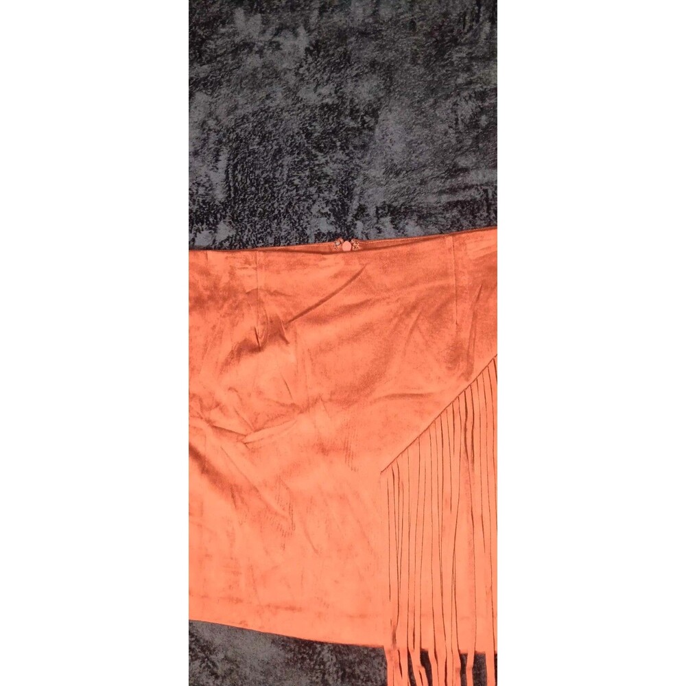 Forever 21 Plus Size 1X Rust Faux Suede Fringe Mini Skirt Western Boho Cowgirl - Picture 3 of 9